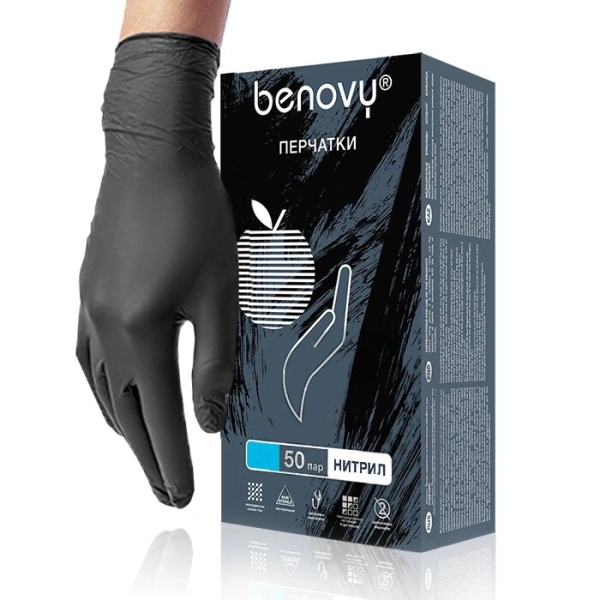 Benovy перчатки черные M 50пар